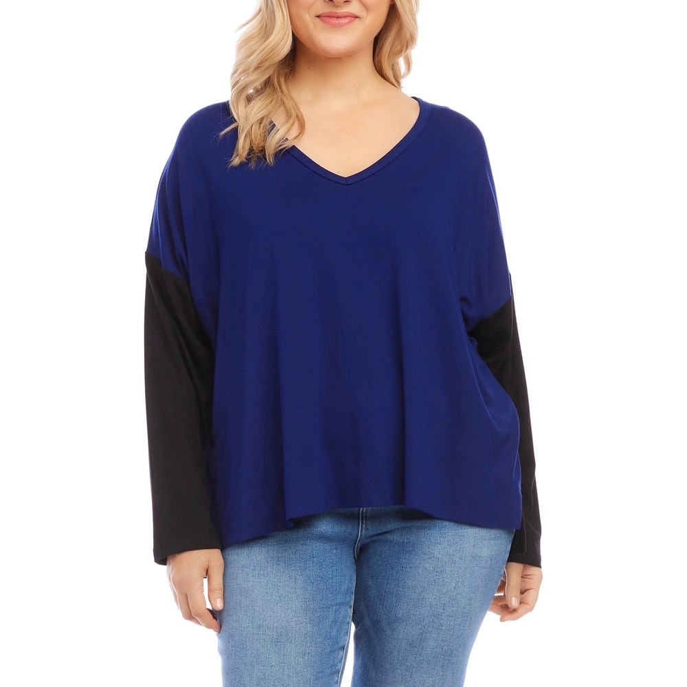 Karen Kane Womens 2X Blue Black Colorblock‎ Tunic Top Made in USA NWT $119